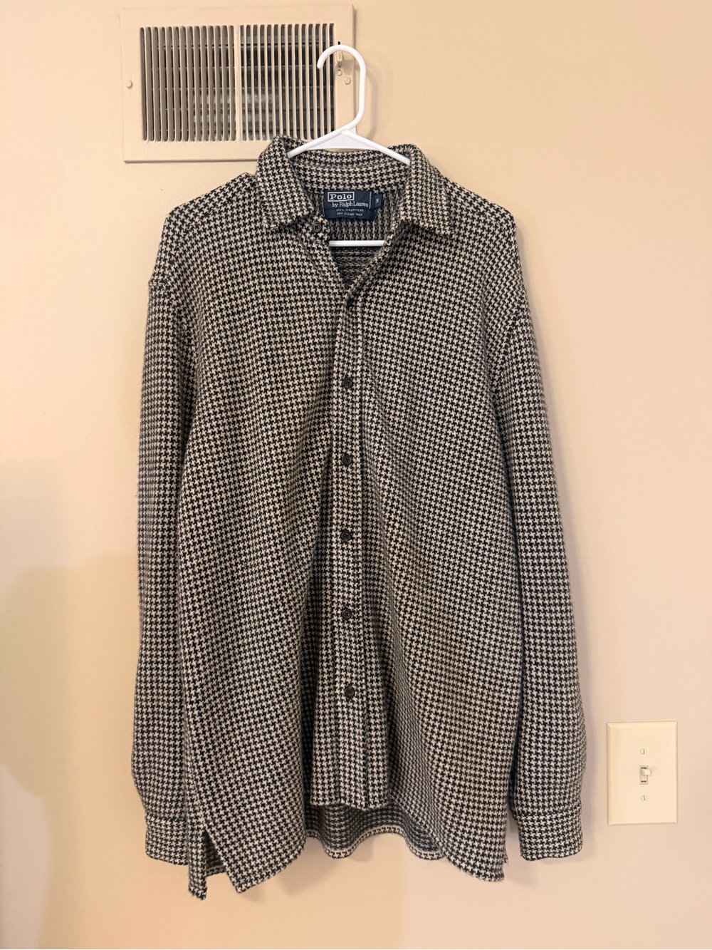 Vintage Polo Ralph Lauren Black & White Cashmere Houndstooth Long-Sleeve Shirt